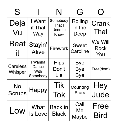 SINGO Bingo Card