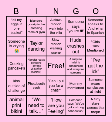 LOVE ISLAND Bingo Card