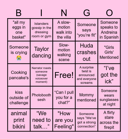 LOVE ISLAND Bingo Card