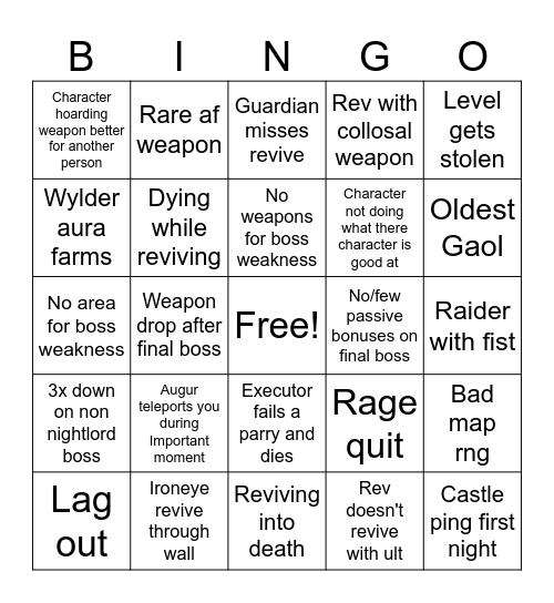 Nightreign Bingo Card