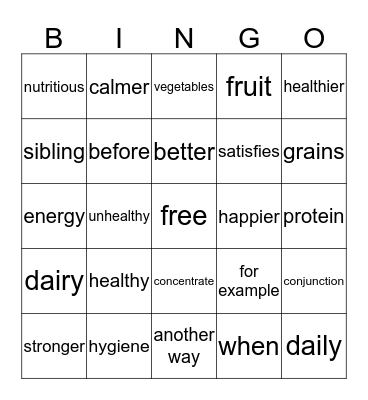 Healthy Living 5-6 Bingo Card