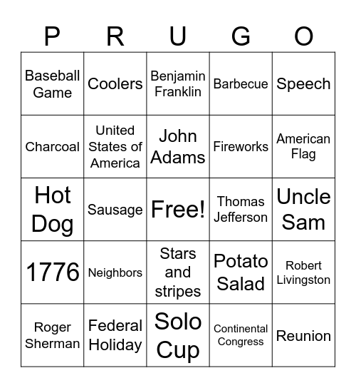 BBQ/4TH OF JULY Bingo Card