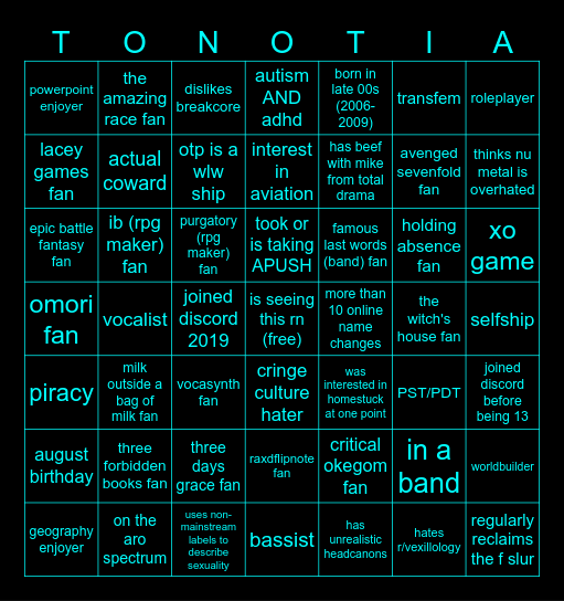 Amanda Tonotia Bingo Card