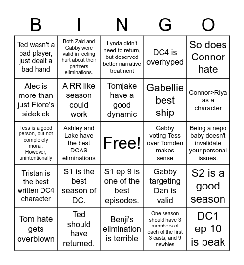 Opinion Bingo Card