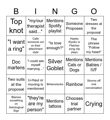 The Ultimatum: Queer Love Bingo Card