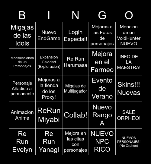 BINGO PREDICCIONES 2.1 !!!!! Bingo Card