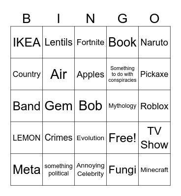 Wiki Bingo Card