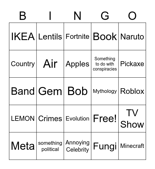 Wiki Bingo Card