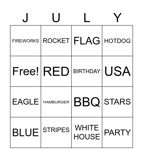 4th of July! Bingo Card