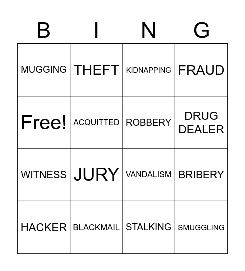 Crime Bingo Card