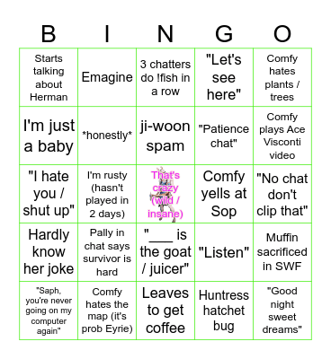 ComfyCheeks Stream 2: Electric Boogaloo Bingo Card
