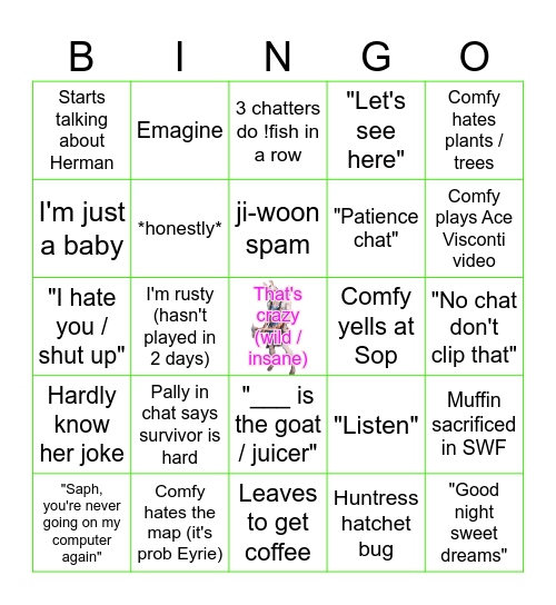 ComfyCheeks Stream 2: Electric Boogaloo Bingo Card