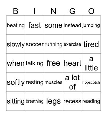 Healthy Living 1-2 Bingo Card