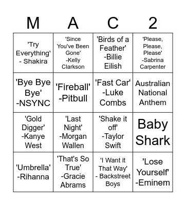 Music Bingo Card