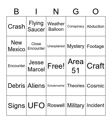 Roswell Day Bingo Card