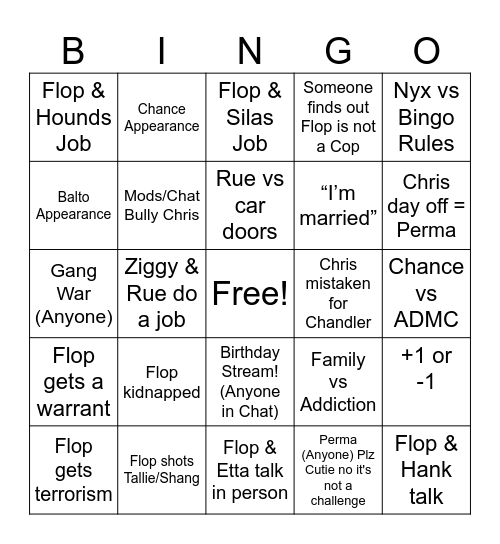 July Flop Dugong Bingo Card
