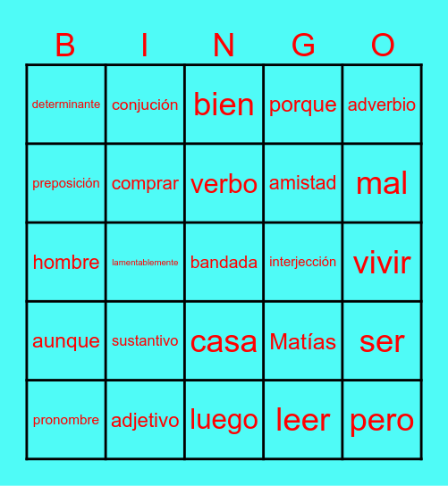 lotería gramatical Bingo Card