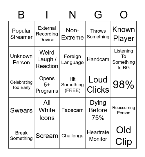 Geometry Dash Rage BINGO Card