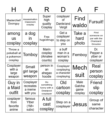 Anime expo bingo Card