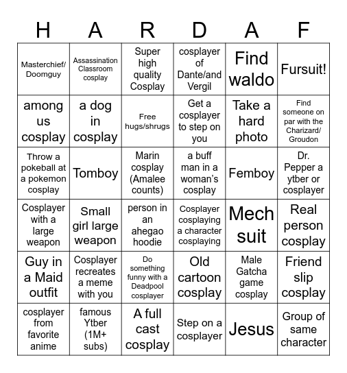 Anime expo bingo Card