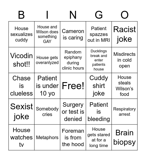 House Md Bingo Card