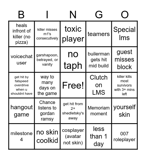 Forsaken Bingo 🥀 Bingo Card