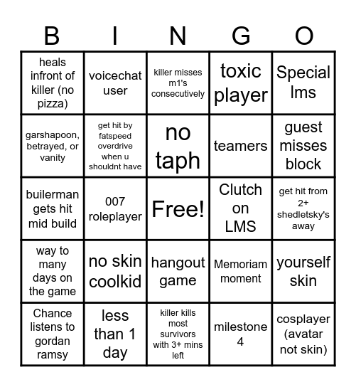Forsaken Bingo 🥀 Bingo Card