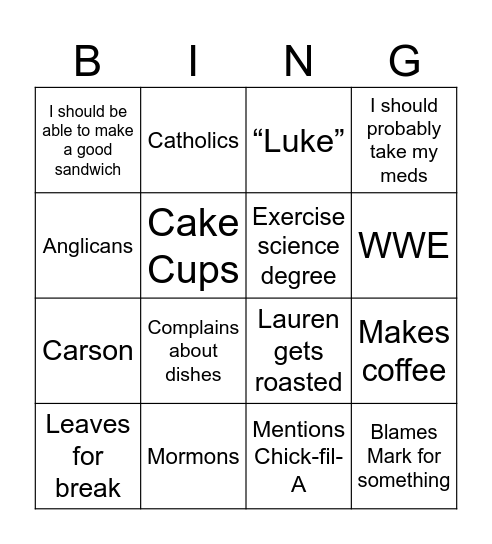 JES Lauren Bingo Card