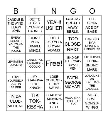 TOP 50 #1 SONGS Bingo Card