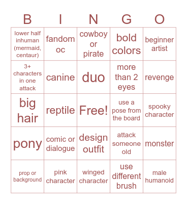 Artfight Bingo! Bingo Card