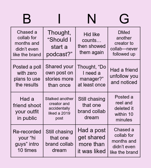 The Creator's Bingo Card