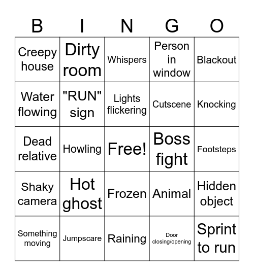 Horror Bingo Card