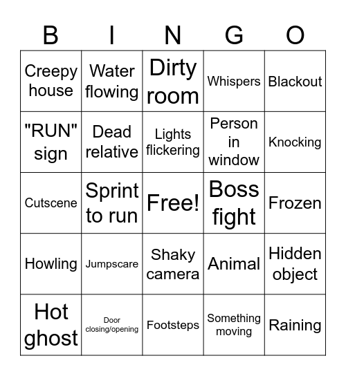 Horror Bingo Card