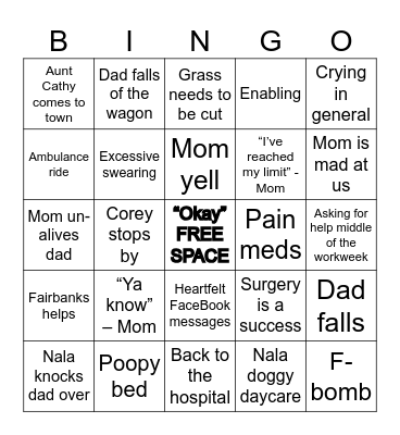 Dad Comes Home From Surgery Bingo Card