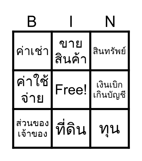 ชื่อบัญชี Bingo Card