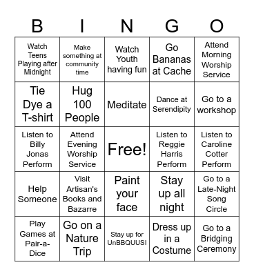 Community Time Bingo- Friday Bingo Card