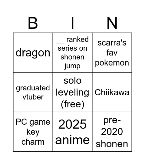 Untitled Bingo Card