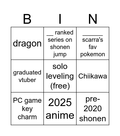 Untitled Bingo Card