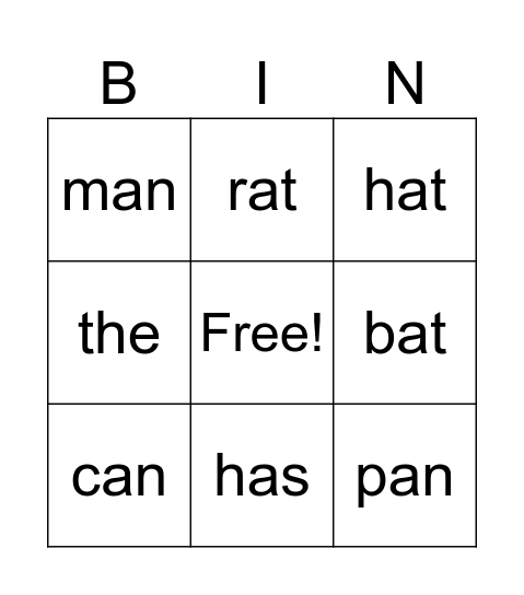 Vowels Bingo Card