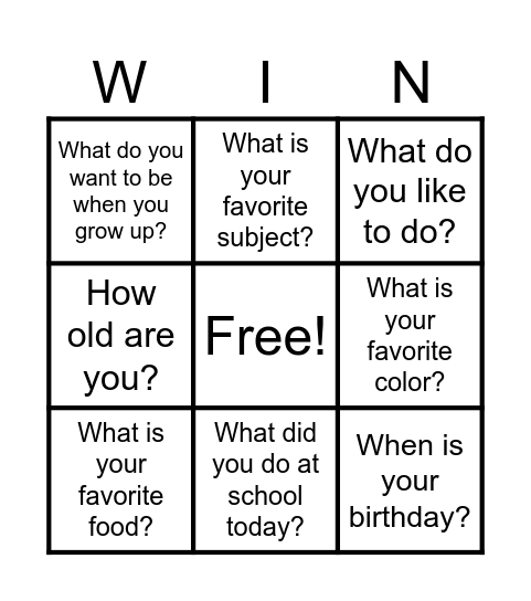 About You Bingo Card