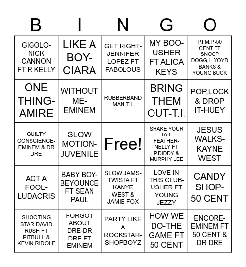 Throw Backs 1.0 Bingo Card