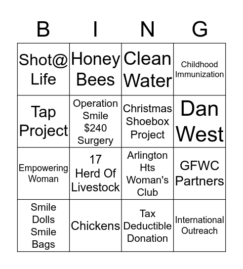 International Outreach Bingo Card