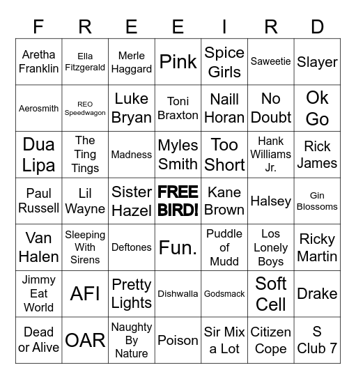 MUSIC TRIVIA BINGO Card