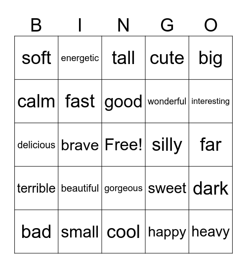 Comparatives and Superlatives Bingo Card
