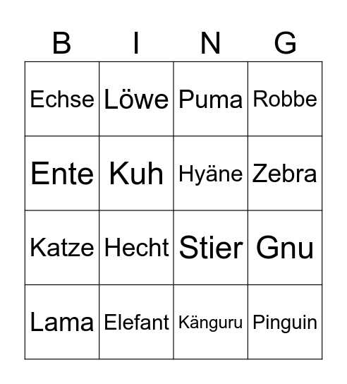 Tier Bingo Card
