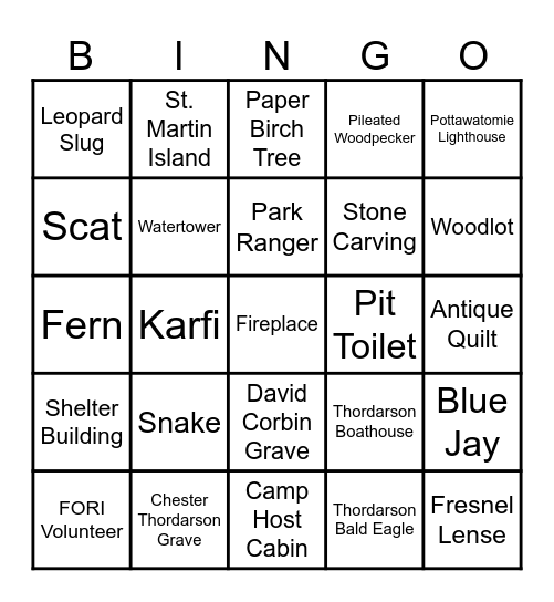 Things I Saw on Rock Island Bingo Card