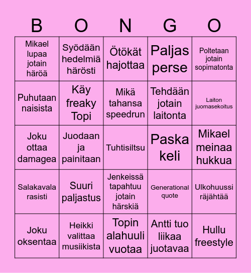 Mökki 2025 bigon Bingo Card