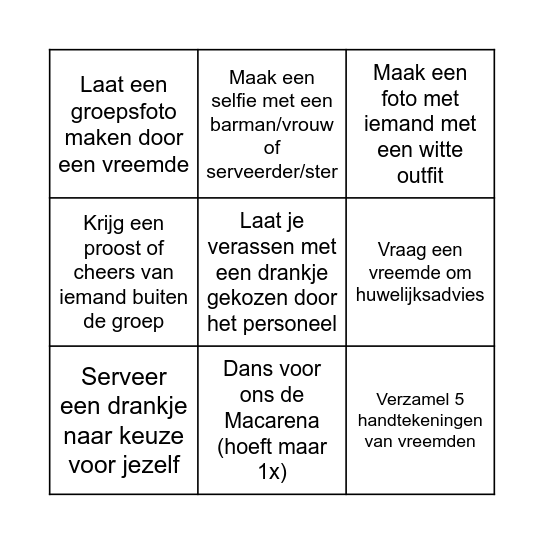 Vrijgezellenfeest bingokaart Janieck Bingo Card