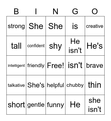 Negative sentences Bingo Card