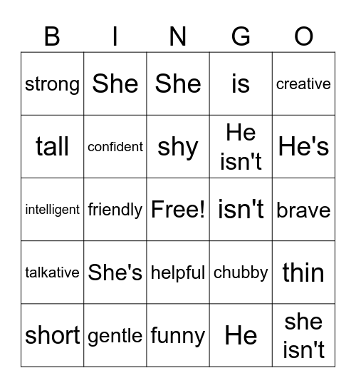 Negative sentences Bingo Card
